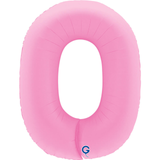 A 40 inch Sakura Pink Number 0 Soft Matte Foil Balloon, manufactured by Grabo.