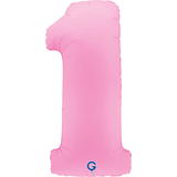 A 40 inch Sakura Pink Number 1 Soft Matte Foil Balloon, manufactured by Grabo.