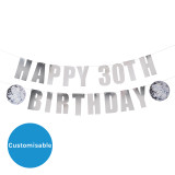 A 2m Silver Disco Customisable Paper Banner, manufactured by Hootyballoo.