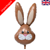 A 35 inch brown cute rabbit head foil balloon, manufactured by Oaktree.