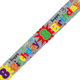 A Happy 8th Birthday Holographic Foil Banner.