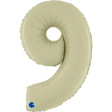 A 26 inch Olive Green Number 9 Satin Foil Balloon, manufactured by Grabo.
