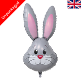 A 35 inch grey cute rabbit head foil balloon, manufactured by Oaktree.