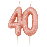 A 7cm Age Forty Rose Gold Glitter Candle.