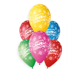 A pack of 6 13 inch Happy Birthday Celebration Latex Balloons, manufactured by Gemar.