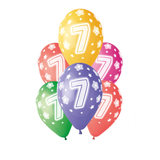 A pack of 6 13 inch Age 7 Cosmic Stars Latex Balloons, manufactured by Gemar.