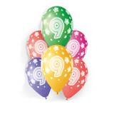 A pack of 6 13 inch Age 9 Cosmic Stars Latex Balloons, manufactured by Gemar.