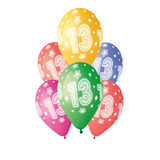 A pack of 6 13 inch Age 13 Cosmic Stars Latex Balloons, manufactured by Gemar.