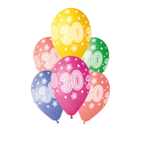 A pack of 6 13 inch Age 30 Cosmic Stars Latex Balloons, manufactured by Gemar.