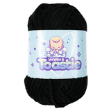 A 200g ball of Warm & Toastie Super Chunky Black Polyester Yarn, manufactured by King Cole.