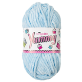 A 100g ball of Yummy Chunky Sky Polyester Yarn, manufactured by King Cole.