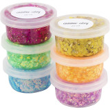 A pack of 6 Glitter Clay Happy Colour Assortment.