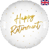 An 18 inch Happy Retirement White Elegant Sparkle Holographic Foil Balloon, manufactured by Oaktree.
