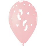 A pack of 25 13 inch Baby Footprints Powder Pink Latex Balloons, manufactured by Gemar.