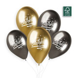 A pack of 25 13 inch Happy Birthday Shiny Mix Latex Balloons, manufactured by Gemar.