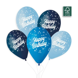 A pack of 25 13 inch Happy Birthday Blues Mix Latex Balloons, manufactured by Gemar.