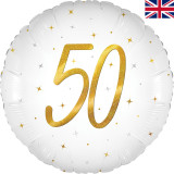 An 18 inch Age 50 White Elegant Sparkle Holographic Foil Balloon, manufactured by Oaktree.