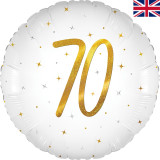 An 18 inch Age 70 White Elegant Sparkle Holographic Foil Balloon, manufactured by Oaktree.