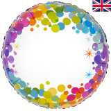 An 18 inch Colourful Confetti Metallic Round Foil Balloon, manufactured by Oaktree.