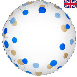 An 18 inch Blue & Gold Confetti Metallic Round Foil Balloon, manufactured by Oaktree.