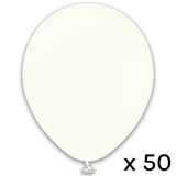 A pack of 50 12" Retro White Latex Balloons, manufactured by Kalisan.
