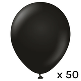 A pack of 50 12" Standard Black Latex Balloons, manufactured by Kalisan.