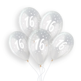 A pack of 25 13 inch Age 16 Crystal Clear Latex Balloons, manufactured by Gemar.