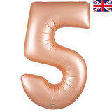 A 34 inch Satin Pastel Rose Quartz Number 5 Foil Balloon, manufactured by Oaktree.