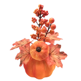 An Autumnal Velvet Pumpkin Arrangement, measuring approx. 21cm.