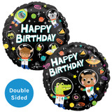 An 18 inch Happy Birthday Cosmic Friends Foil Balloon, manufactured by Anagram.