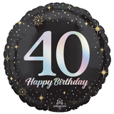 An 18 inch Sparkling 40th Birthday Foil Balloon, manufactured by Anagram.