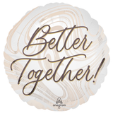 An 18 inch Better Together Satin Marble Wedding Foil Balloon, manufactured by Anagram.