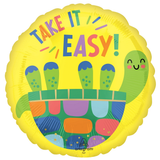 An 18 inch Take it Easy Turtle Foil Balloon, manufactured by Anagram.