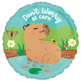An 18 inch Don't Worry Be Capy Capybara Craze Foil Balloon, manufactured by Anagram.