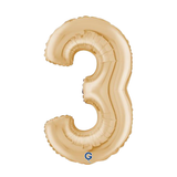 A 26 inch White Gold Number 3 Foil Balloon, manufactured by Grabo
