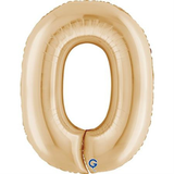 A 40 inch White Gold Number 0 Foil Balloon, manufactured by Grabo