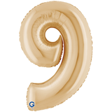 A 40 inch White Gold Number 9 Foil Balloon, manufactured by Grabo.