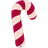 A 35 inch Satin Cherry Candy Cane Foil Balloon, manufactured by Grabo.
