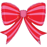 A 41 inch Red Striped Bow Foil Balloon, manufactured by Betallic.