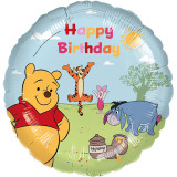 An 18 inch Winnie the Pooh happy birthday foil balloon, manufactured by Folat.