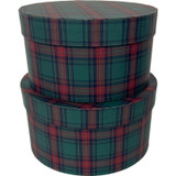 A set of two Green Tartan Hat Boxes.