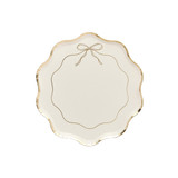 A pack of 8 White & Gold Wavy Edge Bow Paper Plates.