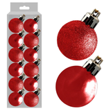 A set of 12 3cm Red Assorted Baubles.
