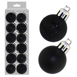 A set of 12 3cm Black Assorted Baubles.