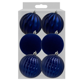 A set of 6 8cm Navy Blue Assorted Baubles.