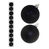 A set of 10 6cm black assorted baubles.