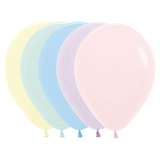 A bag of 50 12" Pastel Matte Assorted Latex Balloons, manufactured by Sempertex.