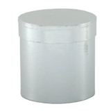 A Metallic Silver Hat Box.