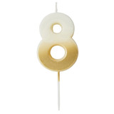 A 6.2cm Gold Ombre Number 8 Candle, manufactured by Hootyballoo.