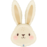 A 33 inch Cream Cute Bunny Head Foil Balloon, manufactured by Grabo.